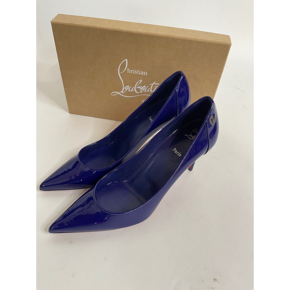 Christian Louboutin Sporty Kate 85 Galactiqueen Blue Patent Leather Pumps 40